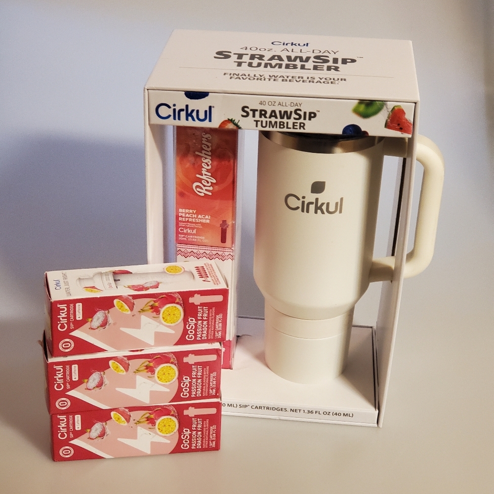 NIB Cirkul 40oz StrawSip Tumbler Pearl + Flavors